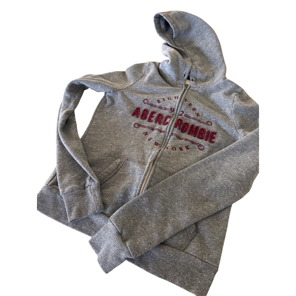 Abercrombie & Fitch Womens Gray Full Zip Hoodie Embroidered Logo Size M Vintage
